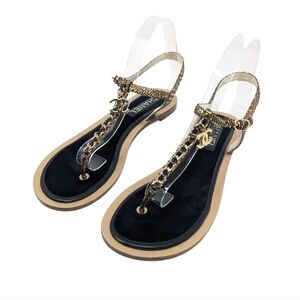 Chanel 2018 Interlocking CC T-Strap Fantasy Chain Thong Sandals Size EU 40